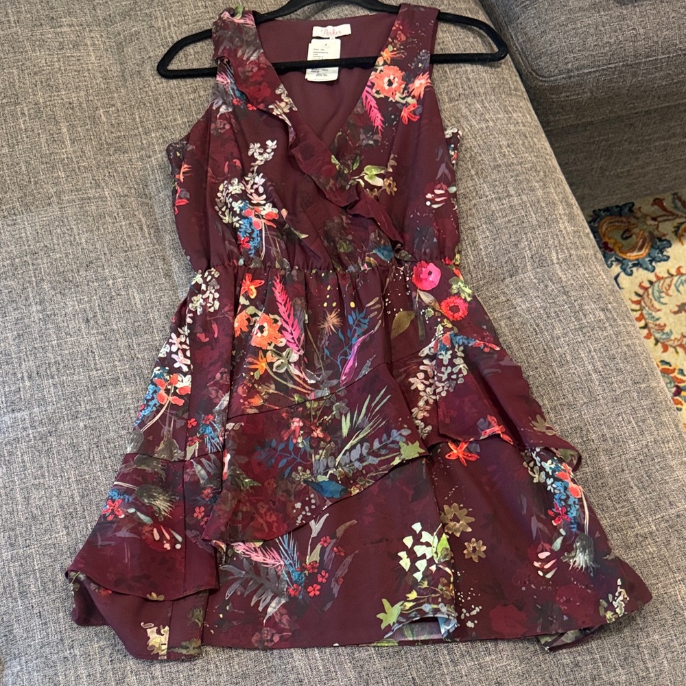 NWT Parker Wine Maroon Floral V-Neck Dress-XS